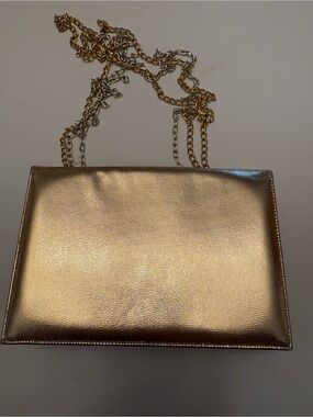 Gold Metallic Chain-Handle Evening Bag